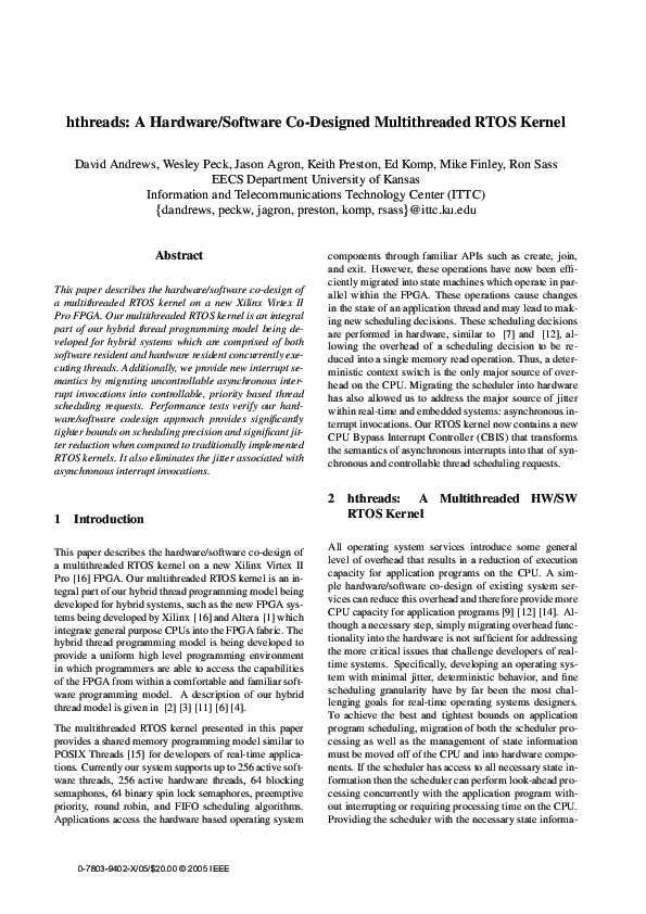 (PDF) hthreads: A Hardware/Software Co-Designed Multithreaded RTOS Kernel