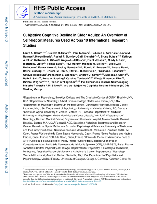 (PDF) Subjective Cognitive Decline in Older Adults: An Overview of Self ...