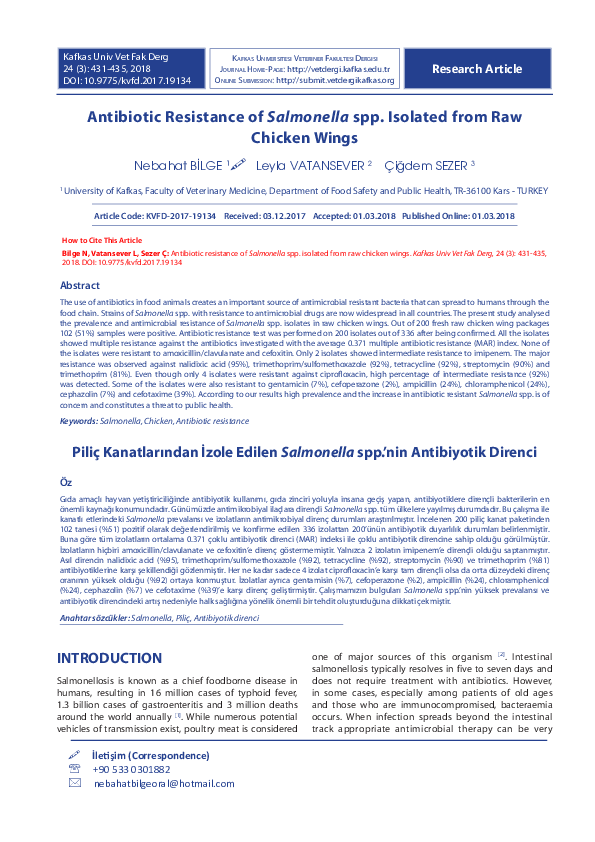 (PDF) Antibiotic Resistance of Salmonella spp . Isolated from Raw ...