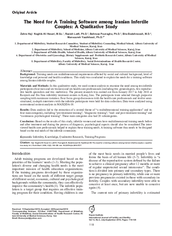 The Need for A Training Software among Iranian Infertile Couples: A Qualitative Study