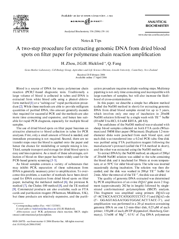 (PDF) A two-step procedure for extracting genomic DNA from dried blood ...