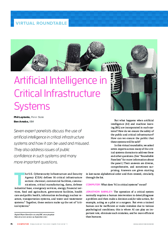 (PDF) Artificial Intelligence in Critical Infrastructure Systems