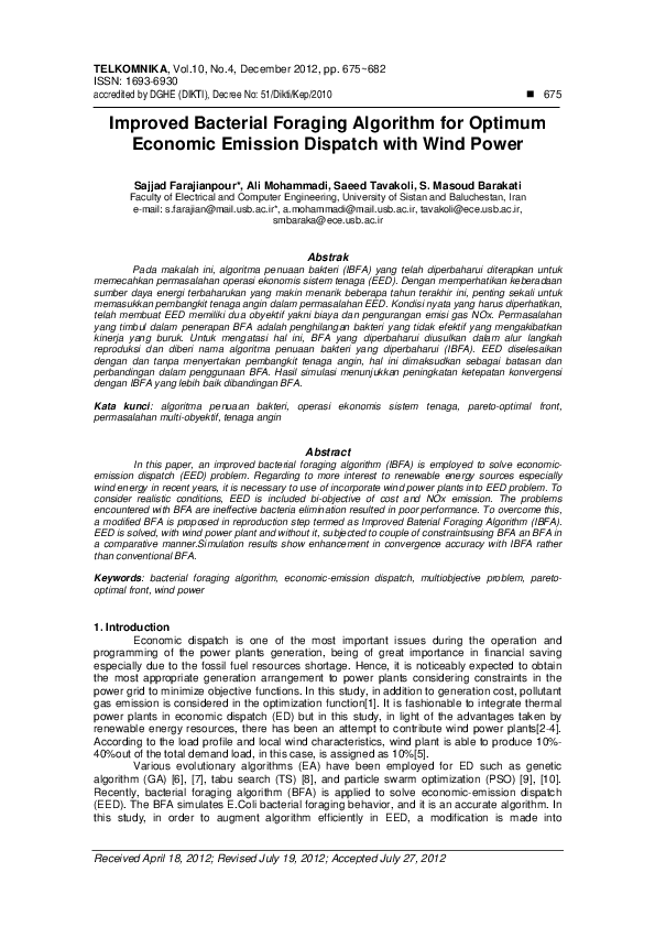 (PDF) Improved Bacterial Foraging Algorithm for Optimum Economic ...