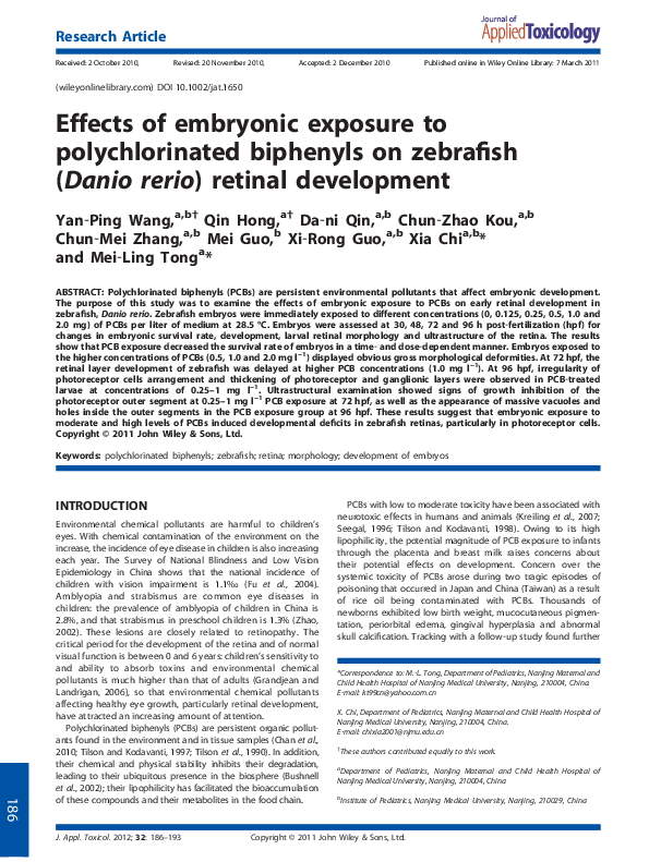 (PDF) Effects of embryonic exposure to polychlorinated biphenyls on ...