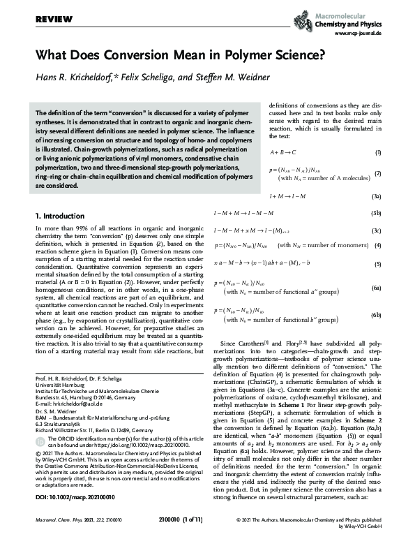  PDF What Does Conversion Mean In Polymer Science Hans Kricheldorf Academia edu