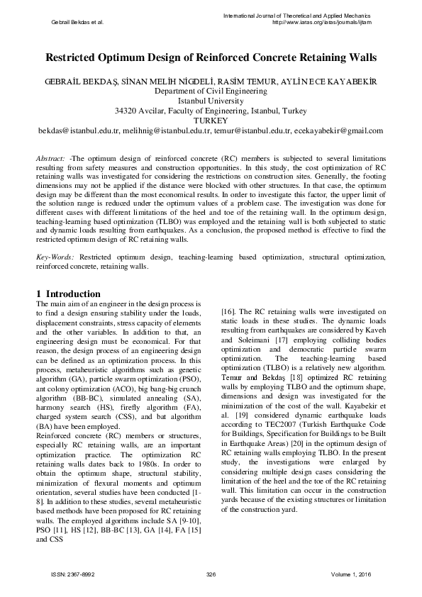 (PDF) Restricted Optimum Design of Reinforced Concrete Retaining Walls