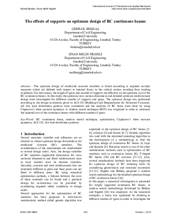 (PDF) The effects of supports on optimum design of RC continuous beams