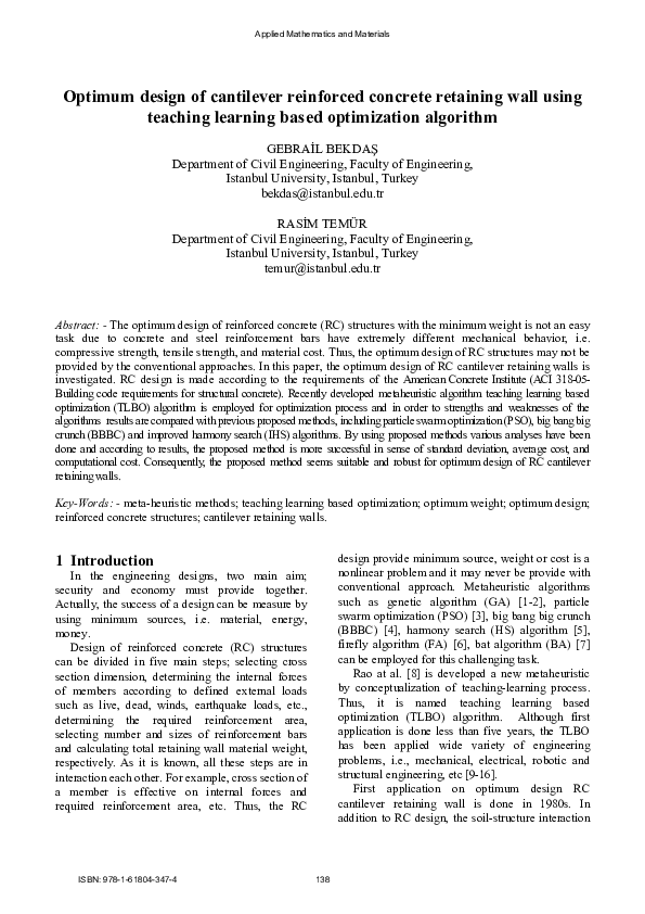 (PDF) Optimum design of cantilever reinforced concrete retaining wall ...