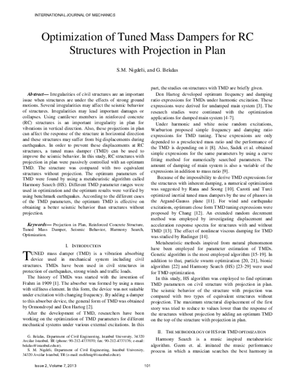 (PDF) Optimization of Tuned Mass Dampers for RC Structures with ...