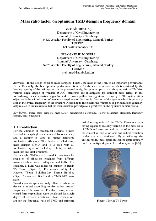 (PDF) Mass Ratio Factor on Optimum TMD Design in Frequency Domain