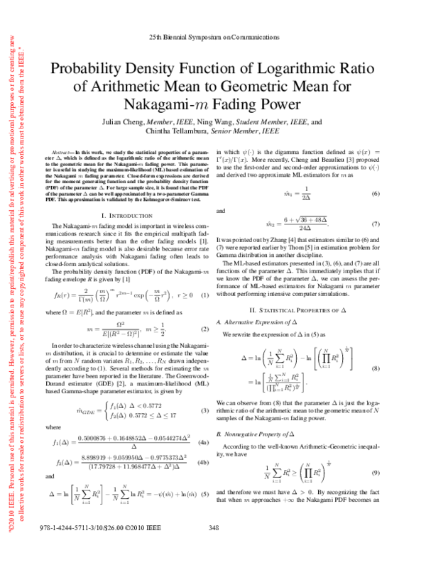 (PDF) Probability density function of logarithmic ratio of arithmetic ...