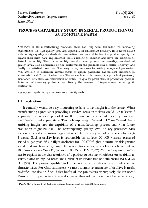 (PDF) Process Capability Study in Serial Production of Automotive Parts