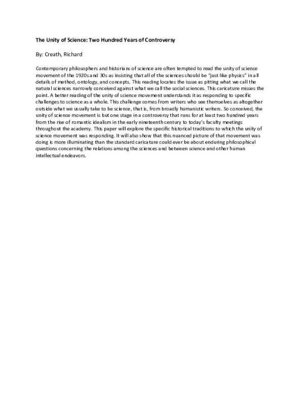 (PDF) Metaphysics and the Unity of Science: Two Hundred Years of ...
