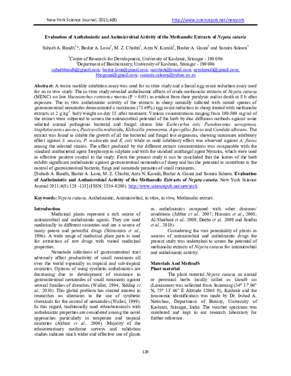 (PDF) Evaluation of Anthelmintic and Antimicrobial Activity of the ...