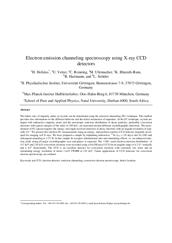 (PDF) Electron emission channeling spectroscopy using Xray CCD