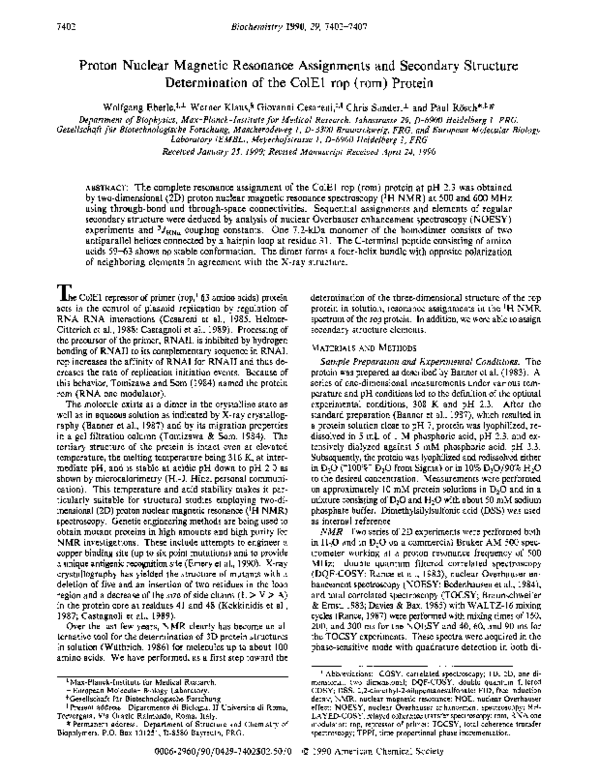 (PDF) Proton nuclear magnetic resonance assignments and secondary ...