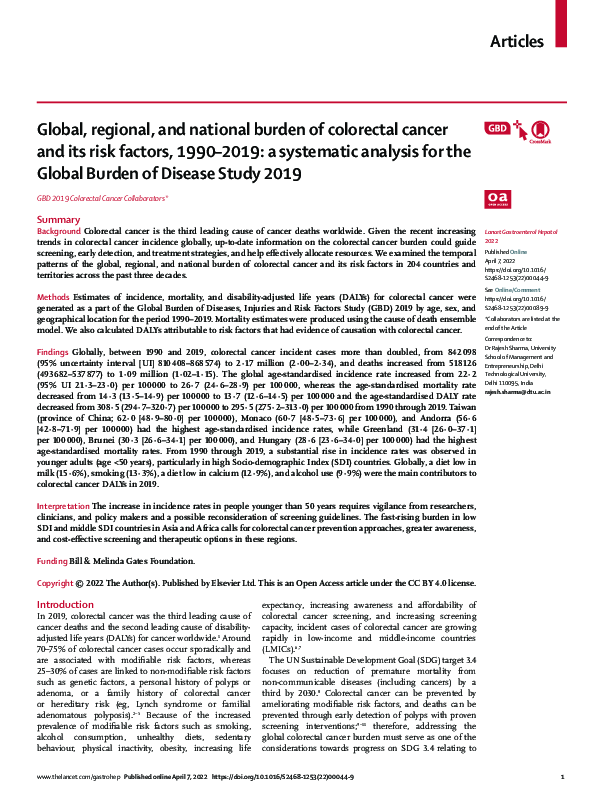 (PDF) Global, regional, and national burden of colorectal cancer and ...