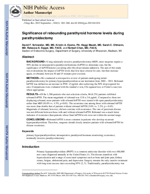 (PDF) Significance of rebounding parathyroid hormone levels during