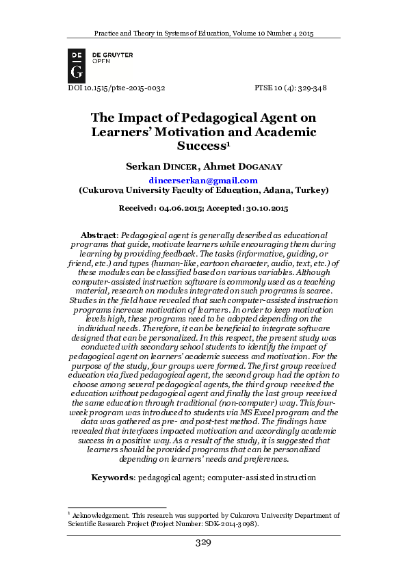 (PDF) The Impact of Pedagogical Agent on Learners’ Motivation and ...