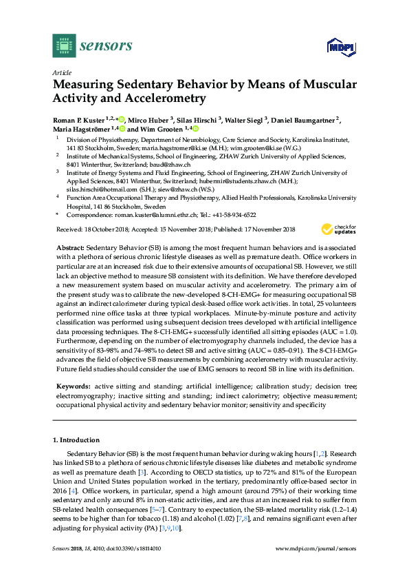 (PDF) Measuring Sedentary Behavior by Means of Muscular Activity and ...