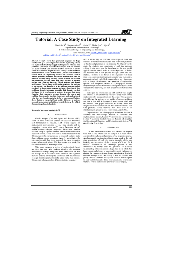 (PDF) Tutorial: A Case Study on Integrated Learning
