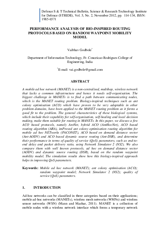 (PDF) Performance Analysis of Bio-Inspired Routing Protocols based on ...