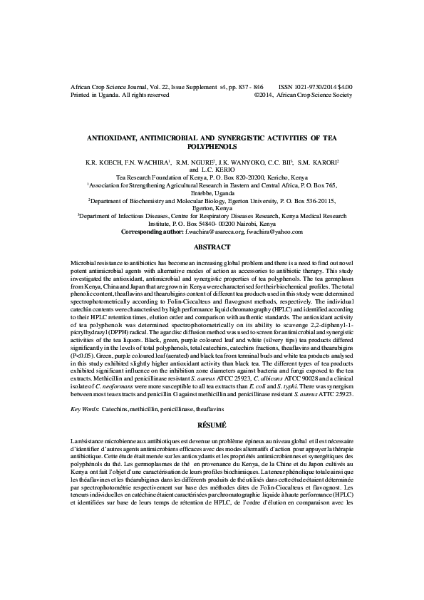 (PDF) Antioxidant, Antimicrobial and Synergistic Activities of Tea ...