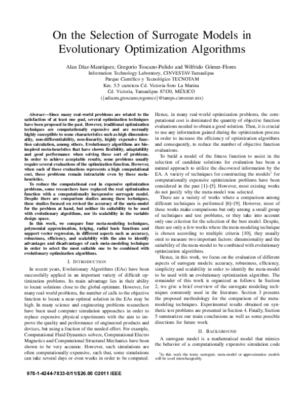 (PDF) On the selection of surrogate models in evolutionary optimization ...