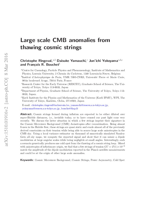 (PDF) Large scale CMB anomalies from thawing cosmic strings
