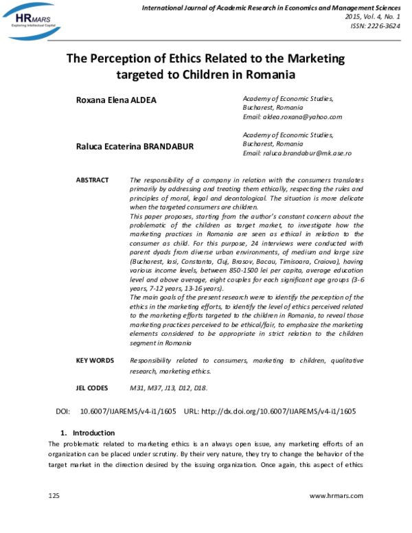 (PDF) The Perception of Ethics Related to the Marketing targeted to ...