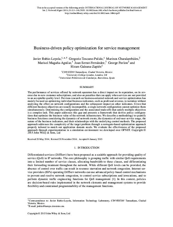 (PDF) Business-driven policy optimization for service management