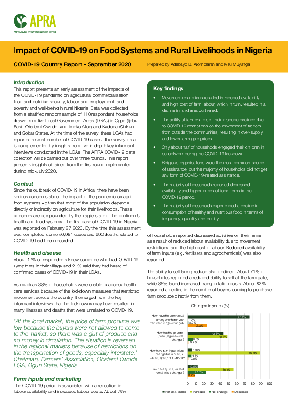 (PDF) Impact of COVID-19 on Food Systems and Rural Livelihoods in Nigeria