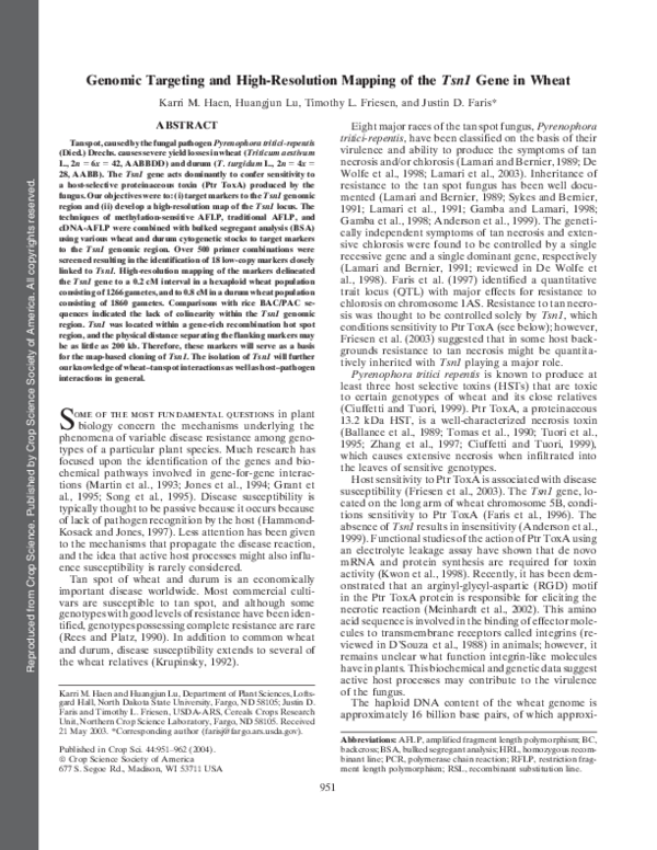 (PDF) Genomic Targeting and High-Resolution Mapping of the Gene in Wheat