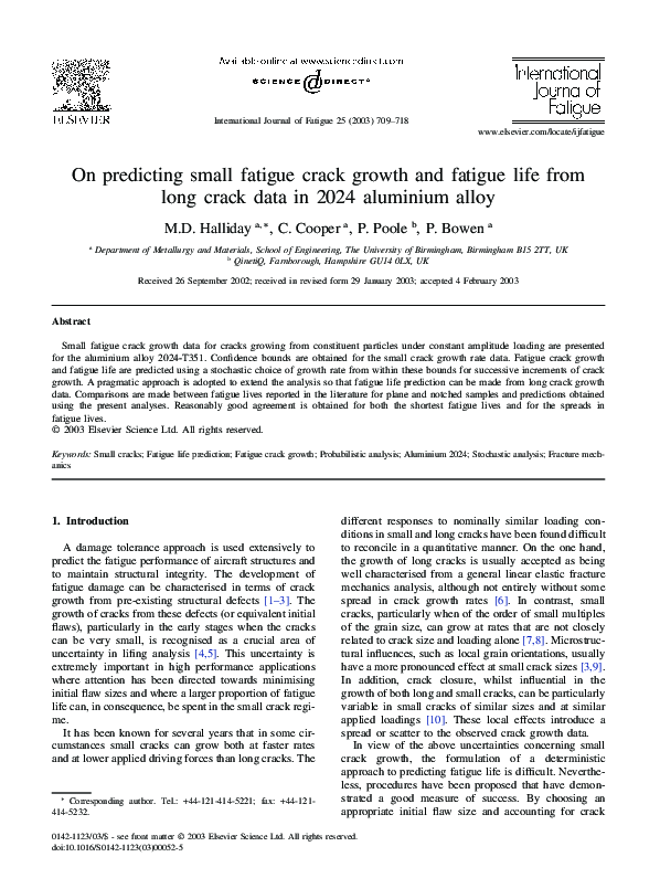 (PDF) On predicting small fatigue crack growth and fatigue life from ...