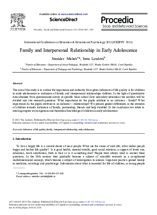 (PDF) Family and Interpersonal Relationship in Early Adolescence