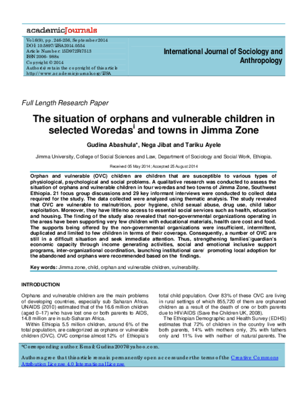 (PDF) The situation of orphans and vulnerable children in selected ...