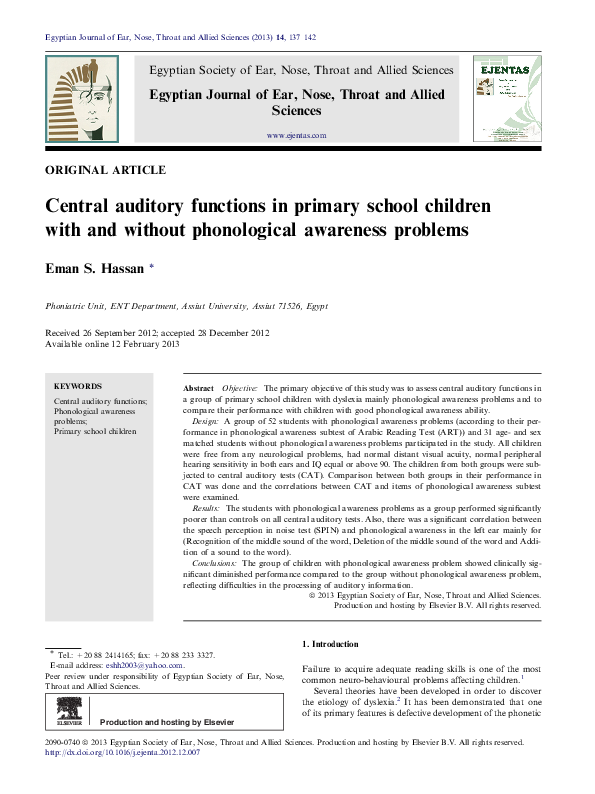 (PDF) Central auditory functions in primary school children with and ...