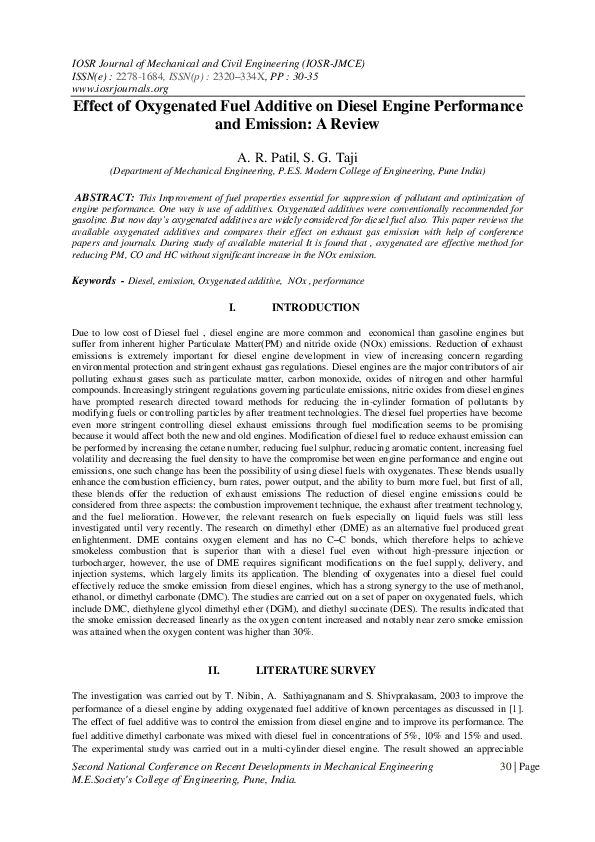(PDF) Effect of Oxygenated Fuel Additive on Diesel Engine Performance ...