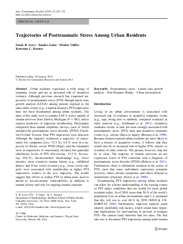 (PDF) Trajectories of Posttraumatic Stress Among Urban Residents