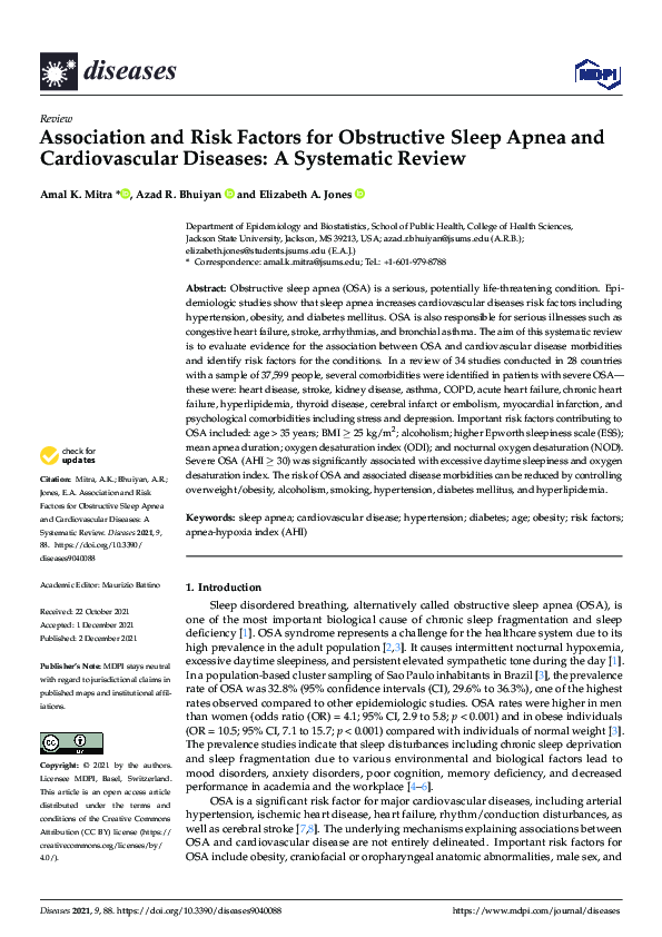 (PDF) Association and Risk Factors for Obstructive Sleep Apnea and ...
