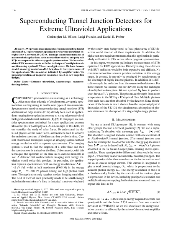 (PDF) Superconducting tunnel junction detectors for extreme ultraviolet