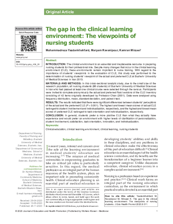 (PDF) The gap in the clinical learning environment: The viewpoints of ...