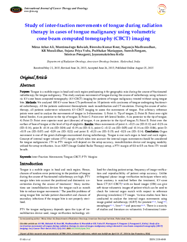 (PDF) Study of Interfraction Movements of Tongue During Radiation ...