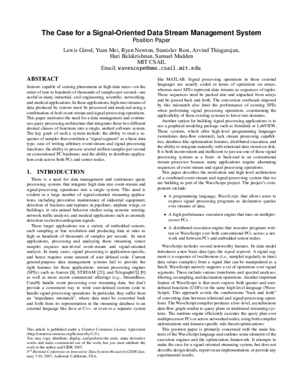 (PDF) The Case for a Signal-Oriented Data Stream Management System