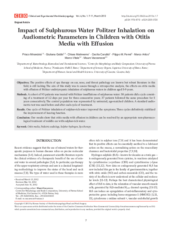 (PDF) Impact of Sulphurous Water Politzer Inhalation on Audiometric ...