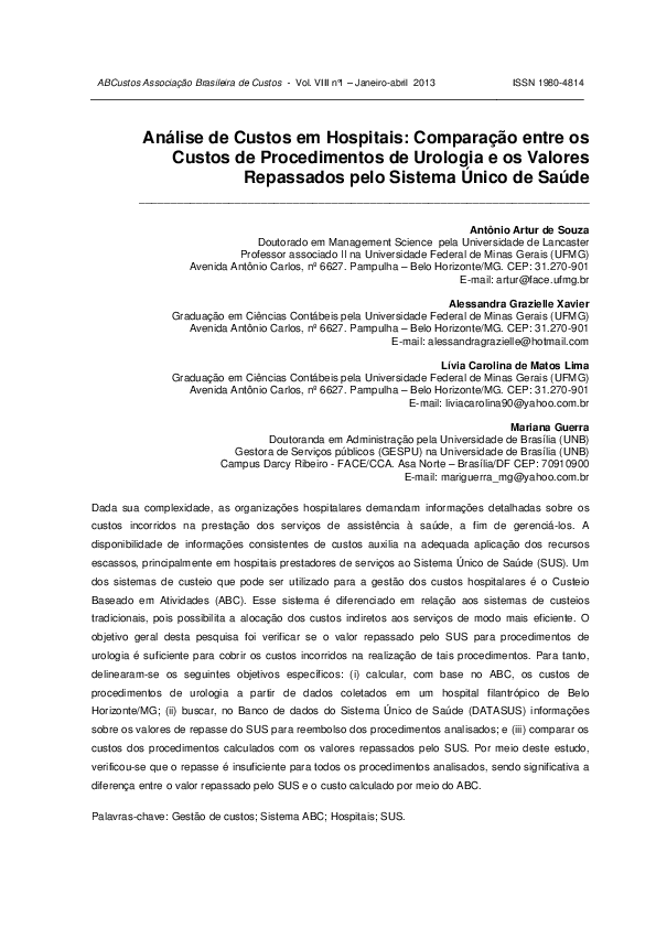 (PDF) Cost Analysis in Hospitals: Comparing Actual Costs of Urological ...