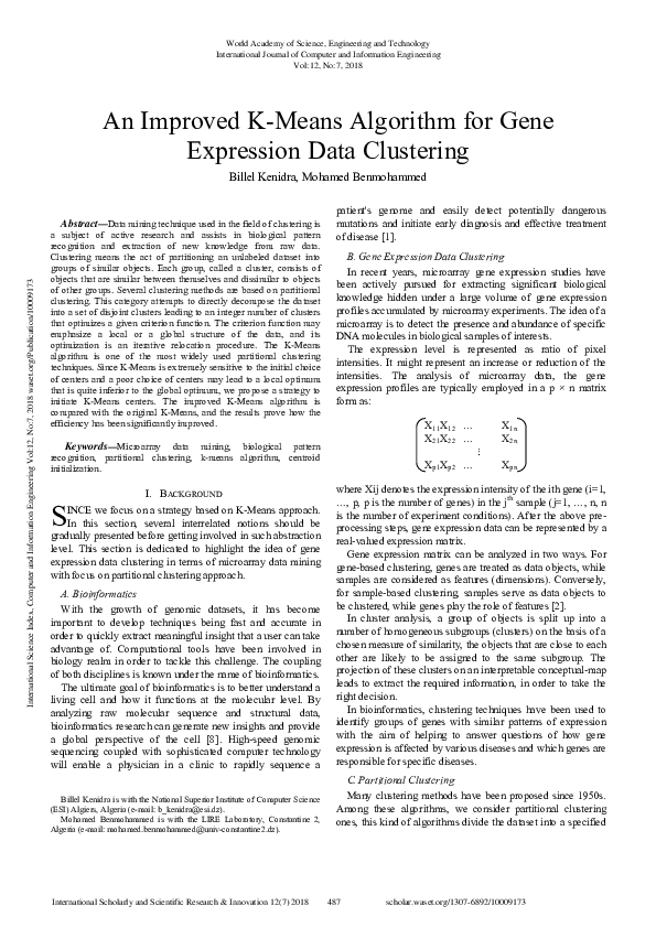 (PDF) An Improved K-Means Algorithm For Gene Expression Data Clustering ...