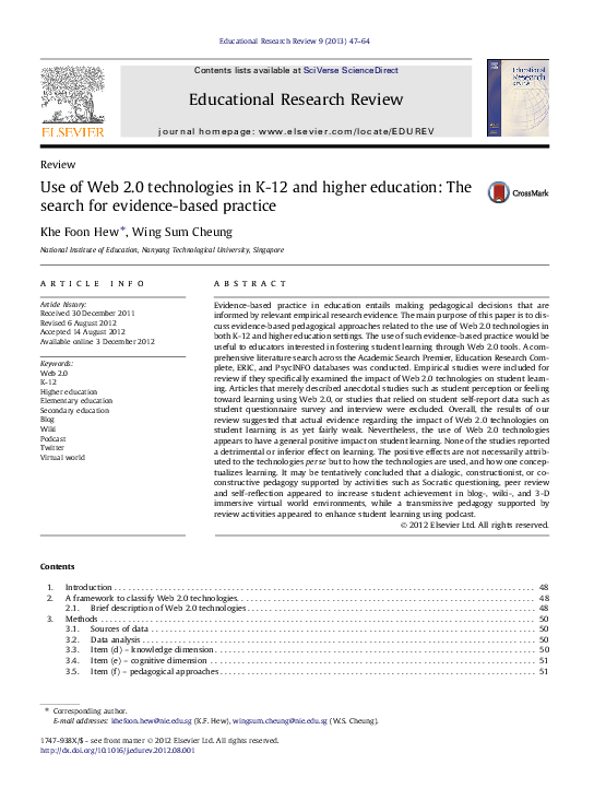(PDF) Use of Web 2.0 technologies in K-12 and higher education: The ...