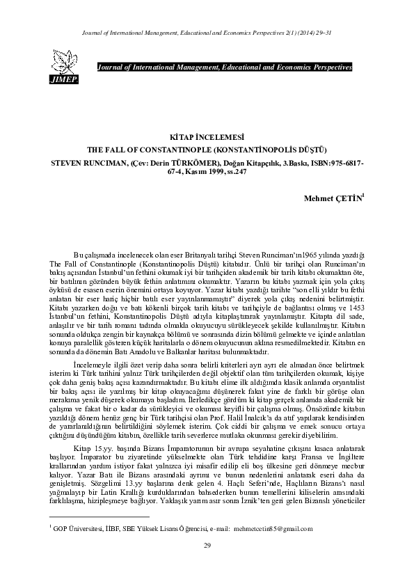 (PDF) THE FALL OF CONSTANTINOPLE (KONSTANTİNOPOLİS DÜŞTÜ) STEVEN ...