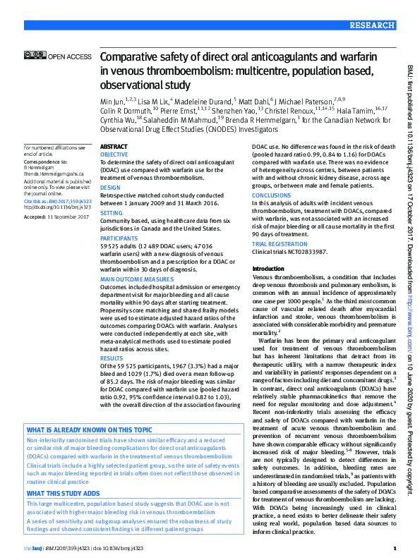 (PDF) Comparative safety of direct oral anticoagulants and warfarin in ...